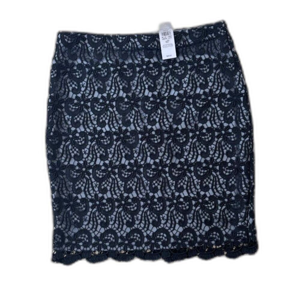 NWT Ann Taylor Black Lace Pencil Skirt Nude Lining 4P Petite Floral